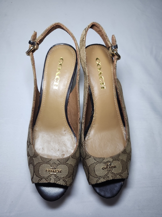 Coach Women's Slingback Wedge Sandals Tan Monogram Size 8 - Picture 7 of 15